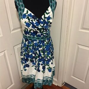 Adrianna Papell Blue and Green Floral Midi Dress